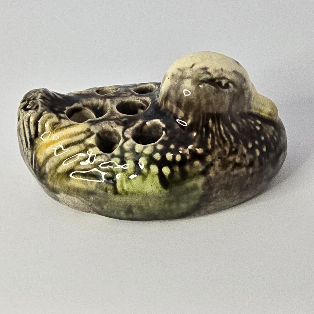 Antique Brush McCoy Duck Flower Frog #062 Majolica Glaze 6-Hole Circa 1915